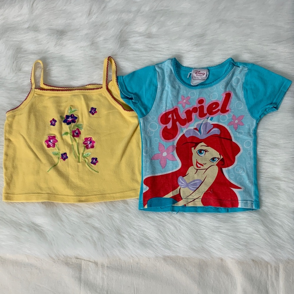 Ariel Blue Graphic Tee and Yellow Floral Tank Set